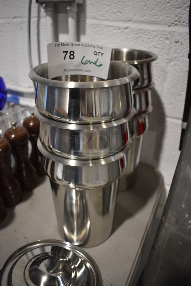 6 Stainless Steel Cylindrical Bins and 6 Lids. 5.75x5.75x8, 5.75x5.75x1. 6 Times Your Bid! - Image 3 of 3