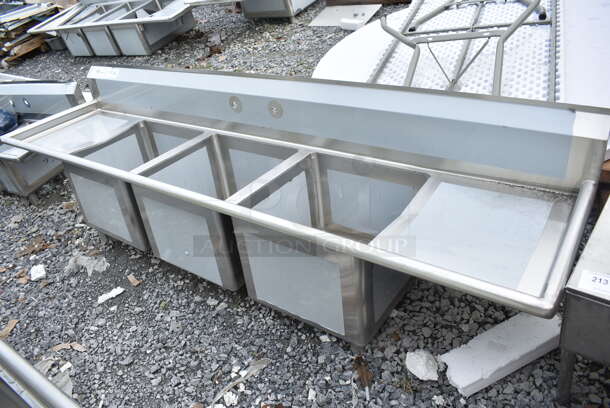 BRAND NEW SCRATCH AND DENT! Regency 600S31818218 Stainless Steel 3 Bay Sink w/ Dual Drain Boards. No Legs. - Image 2 of 9