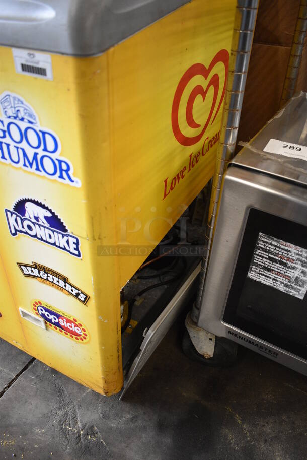 Metal Commercial Novelty Ice Cream Freezer Merchandiser w/ Sliding Lids on Commercial Casters. 49x25x35. Tested and Working! - Image 5 of 5