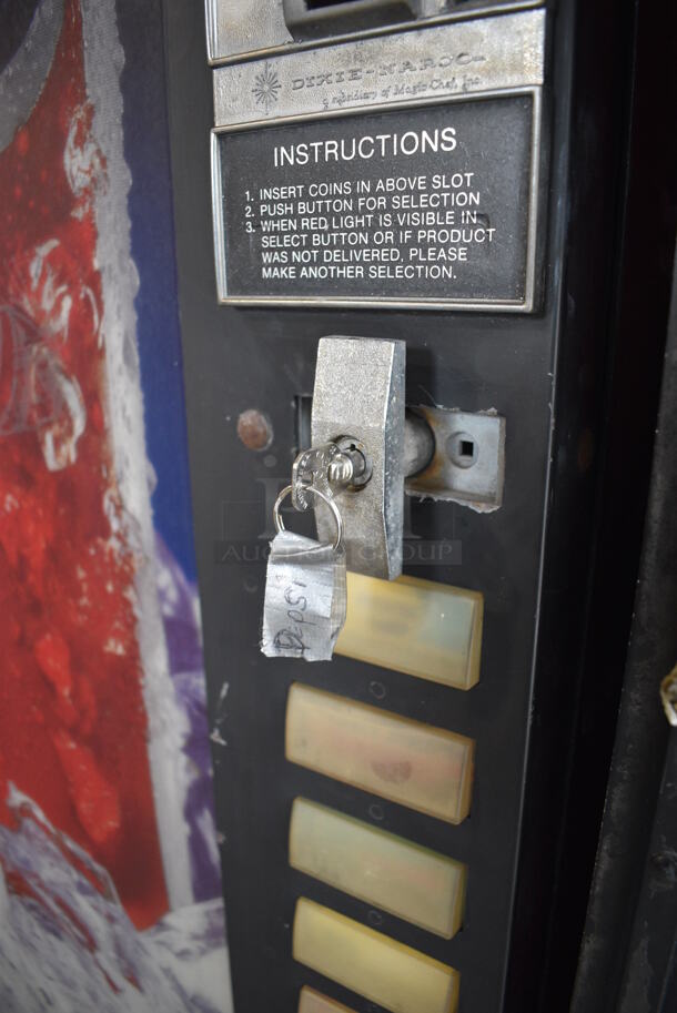 Metal Commercial Canned Drink Vending Machine w/ Bill / Coin Acceptor. Comes w/ Key! 28x28x72. Tested and Powers On But Does Not Get Cold - Image 4 of 6