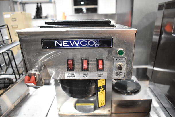 Newco NKLP3AF Stainless Steel Commercial 3 Burner Coffee Machine w/ Hot Water Dispenser and Poly Brew Basket. 120 Volts, 1 Phase.  - Image 4 of 9
