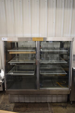 Kirsh Stainless Steel Commercial Floor Style Deli Display Case Merchandiser w/ Poly Coated Racks. Tested and Powers On But Does Not Get Cold