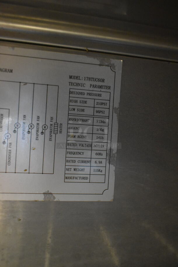 Avantco 178TUC60R Stainless Steel Commercial 2 Door Undercounter Cooler on Commercial Casters. 115 Volts, 1 Phase. Tested and Powers On But Does Not Get Cold
 - Image 7 of 8
