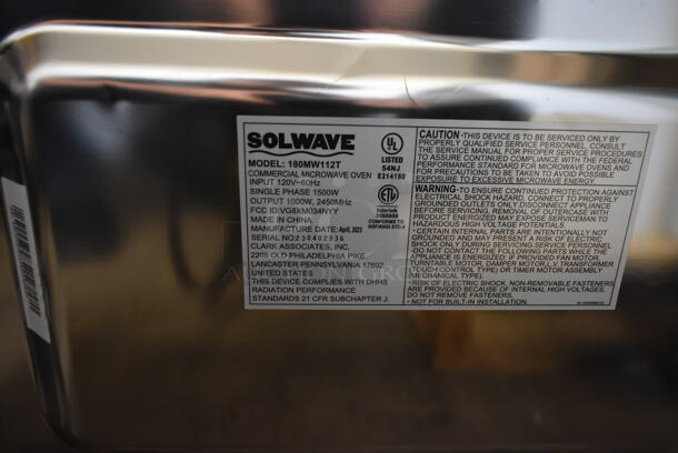 BRAND NEW SCRATCH AND DENT! 2023 Solwave 180MW112T Stainless Steel Commercial Countertop Microwave Oven. 120 Volts, 1 Phase.  - Image 7 of 7