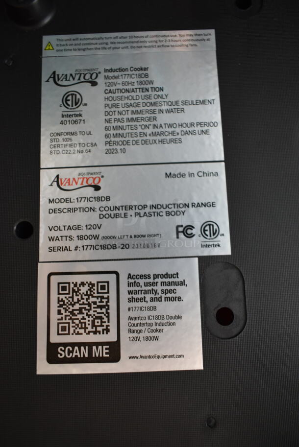 BRAND NEW SCRATCH AND DENT! 2023 Avantco 177IC18DB Stainless Steel Commercial Double Countertop Induction Range / Cooker. 120 Volts, 1 Phase.  - Image 4 of 4