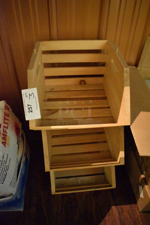 3 Wooden Crates. 13.5x15.5x10. 3 Times Your Bid! (bar)