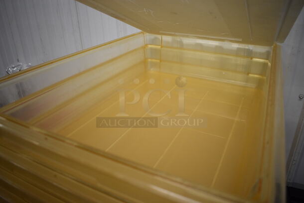 ALL ONE MONEY! Lot of 14 Amber Colored Poly Bins w/ 1 Lid. 18x26x6 - Image 3 of 3