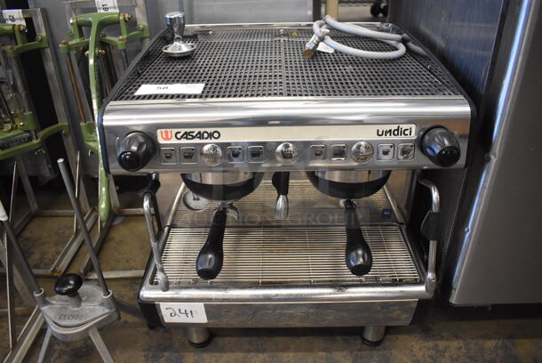 Undici Casadio Stainless Steel Commercial Countertop 2 Group Espresso Machine w/ 2 Portafilters and 2 Steam Wands. 208 Volts, 1 Phase. 21x22x24