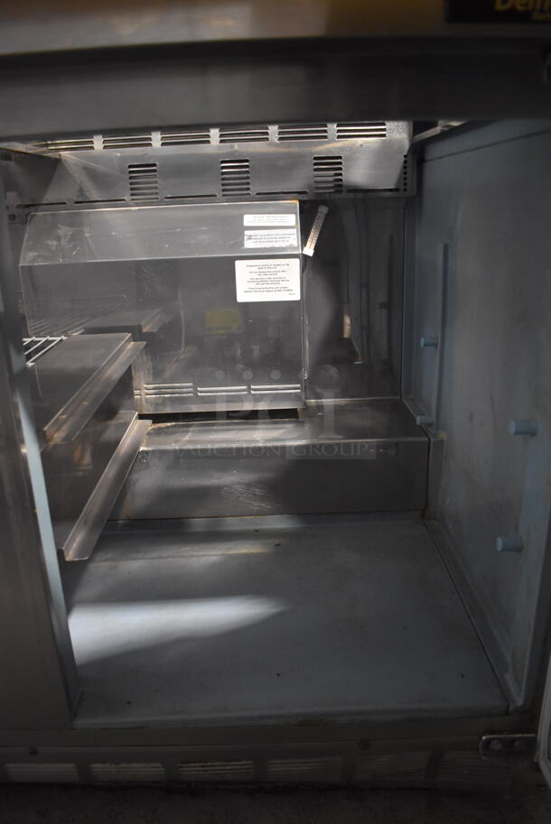 Delfield 4472N-3DM Commercial Stainless Steel Three Door Sandwich/Salad Prep Refrigerator Station on Commercial Casters. 115V/1 Phase. Can't Test Due To Cut Cord - Image 8 of 9
