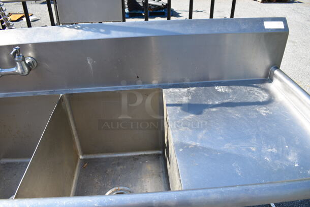 Stainless Steel Commercial 3 Bay Sink w/ Dual Drain Boards, Faucet, Handles and Spray Nozzle Attachment. 87x26x44. Bays 16x20x14. Drain Boards 18x22x1 - Image 4 of 6
