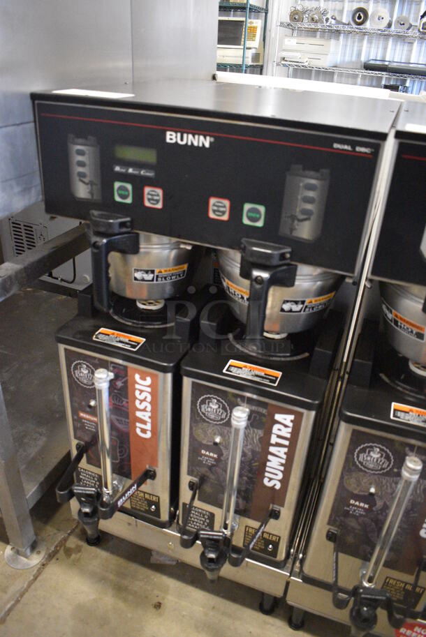 2012 Bunn Model DUAL SH DBC Stainless Steel Commercial Countertop Dual Coffee Machine w/ 2 Stainless Steel Brew Baskets and 2 Bunn Model SH SERVER Satellite Servers. 120/208-240 Volts, 1 Phase. 18x24x36. Tested and Working! - Image 2 of 6