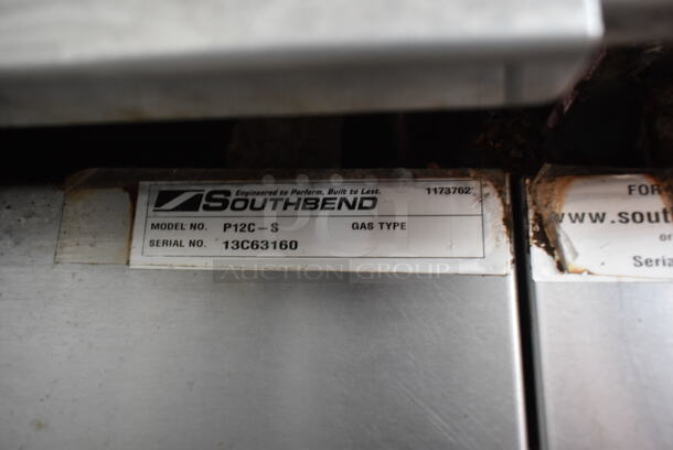 Southbend P48A-BBBB Stainless Steel Commercial Natural Gas Powered 8 Burner Range w/ Convection Oven, Side Counters and Back Splash.  - Image 10 of 12
