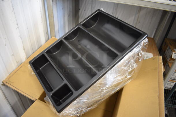 2 BRAND NEW IN BOX! San Jamar Metal and Black Poly Countertop Silverware Holders. 13x16x12. 2 Times Your Bid!