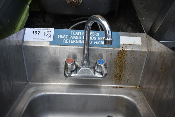 Stainless Steel Commercial Single Bay Wall Mount Sink w/ Faucet, Handles and Side Splash Guards. - Image 3 of 4