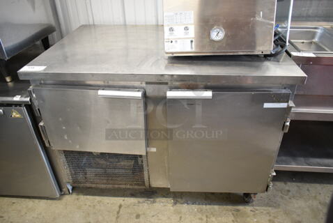 Leader LB48 S/C Stainless Steel Commercial 2 Door Undercounter Cooler on Commercial Casters. 115 Volts, 1 Phase. Tested and Working!
