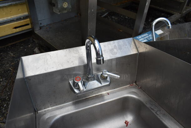 Stainless Steel Commercial Single Bay Wall Mount Sink w/ Faucet, Handles and Side Splash Guards. - Image 3 of 3