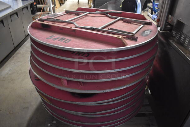 13 Wood Pattern Round Folding Tables w/ Metal Rim. 54x54x3. 13 Times Your Bid! - Image 3 of 4