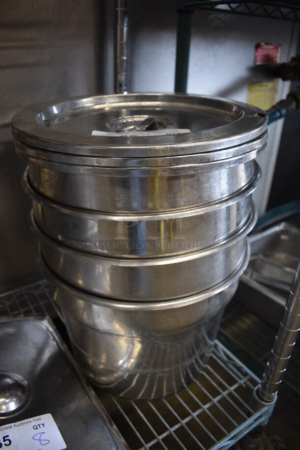 4 Stainless Steel Cylindrical Drop In Bins w/ 3 Lids. 11.5x11.5x8.5. 4 Times Your Bid! - Image 3 of 3