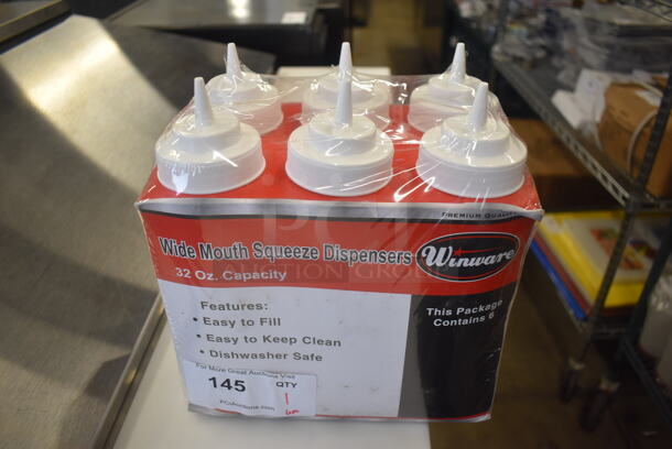 BRAND NEW! Pack of 6 Winware Poly Condiment Bottles. 2.5x2.5x10.5 - Image 1 of 5