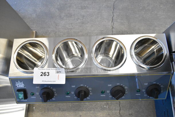 BRAND NEW SCRATCH AND DENT! Carnival King 382SBW4 Stainless Steel Quad 32 oz. Sauce / Topping Bottle Warmer. 120 Volts, 1 Phase. Tested and Working! - Image 4 of 5