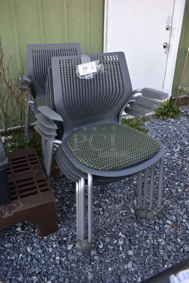 7 Gray Poly Chairs w/ Green Seat Cushion and Arm Rests. 25.5x22x33. 7 Times Your Bid! - Image 3 of 4