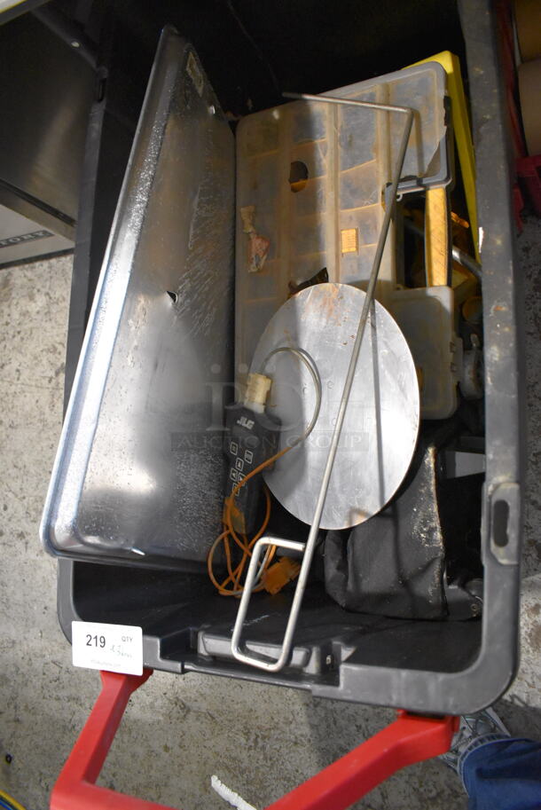 ALL ONE MONEY! Lot of Various Items Under Table Including Poly Bins, Metal Items and Bare Paper Cones - Image 5 of 10