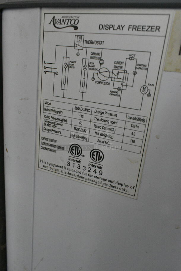 Avantco 360ADC8HC Metal Chest Freezer Merchandiser on Commercial Casters. 115 Volts, 1 Phase. Tested and Working! - Image 3 of 4