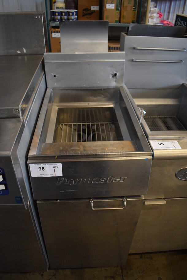 Frymaster GF14SD Stainless Steel Commercial Floor Style Propane Gas Powered Deep Fat Fryer on Commercial Casters. 16x30x48
