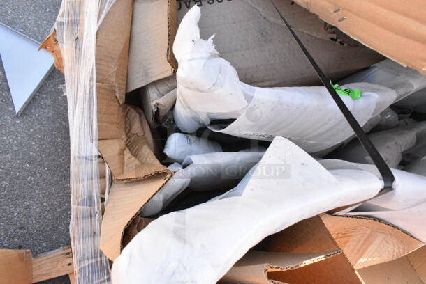 6 BRAND NEW Boxes Including 164CUSHMTLBK Lancaster Table & Seating 2 1/2" Black Vinyl Padded Seat for Metal Frame Seating, 164CCROSSFR Cross Back Chair, 349D3048VXBK Lancaster Table &amp; Seating 30" x 48" Rectangular Standard Height Wood Butcher Block Table with 4 Black Cross Back Chairs - Vintage, 349D2430VINX Lancaster Table &amp; Seating 24" x 30" Rectangular Standard Height Wood Butcher Block Table with Vintage Finish and Cast Iron Cross Base Plate. 6 Times Your Bid!  - Image 5 of 7