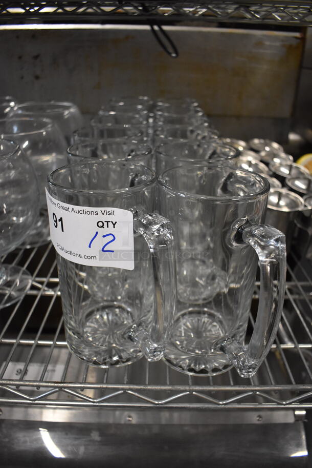 12 Glass Tall Mugs. 5.5x3.5x7. 12 Times Your Bid!