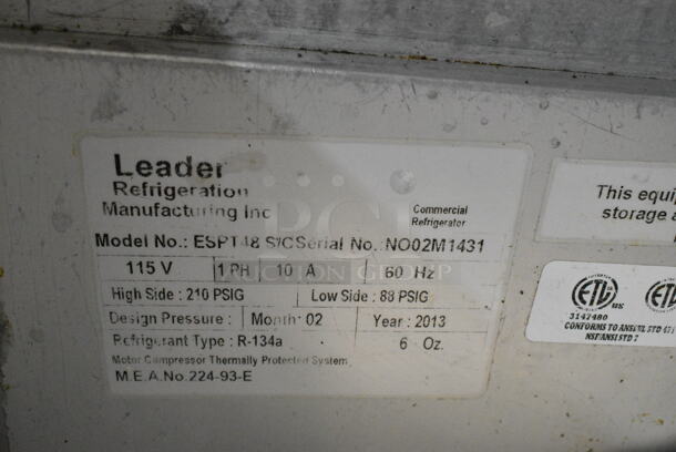 Leader ESPT48S/C Stainless Steel Commercial Pizza Prep Table on Commercial Casters. 115 Volts, 1 Phase. Tested and Working! - Image 5 of 7
