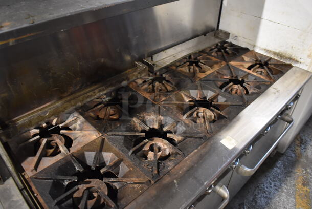 Cook Rite Stainless Steel Commercial Natural Gas Powered 10 Burner Range w/ 2 Ovens, Over Shelf and Back Splash on Commercial Casters. 60x32x58 - Image 2 of 7