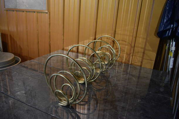 7 Gold Finish Metal Tables w/ Stone Pattern Tabletop. 4 Have Extra Decorative Item. 52x10x29, 12x4x12. 7 Times Your Bid! (lounge) - Image 2 of 4