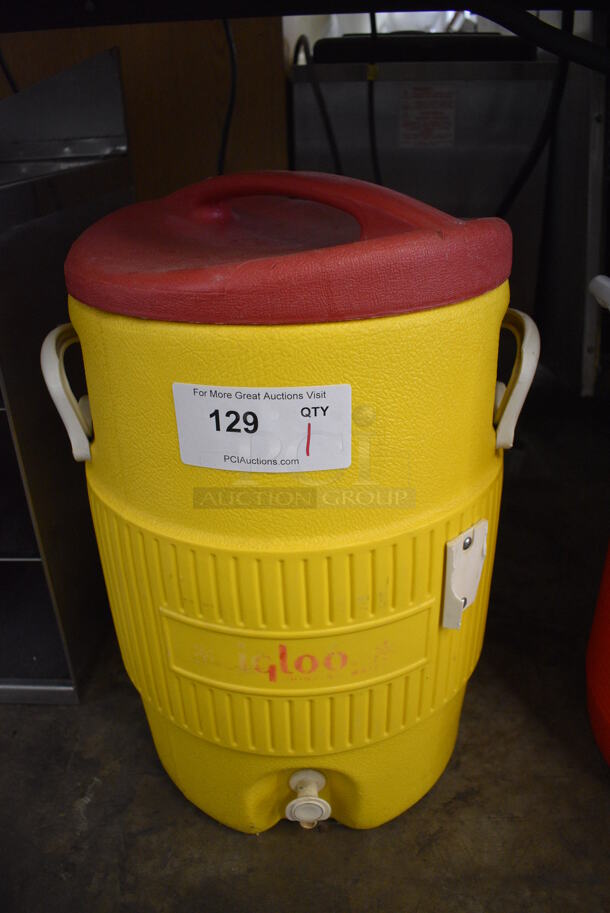 Igloo Yellow and Red Poly Portable Water Cooler. 15x15x21