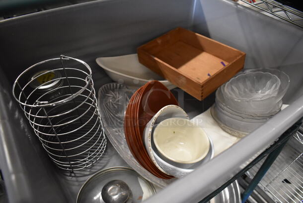 ALL ONE MONEY! Tier Lot of Various Items Including Metal Dome Covers, Bowls and Gray Poly Bus Bin - Image 3 of 4
