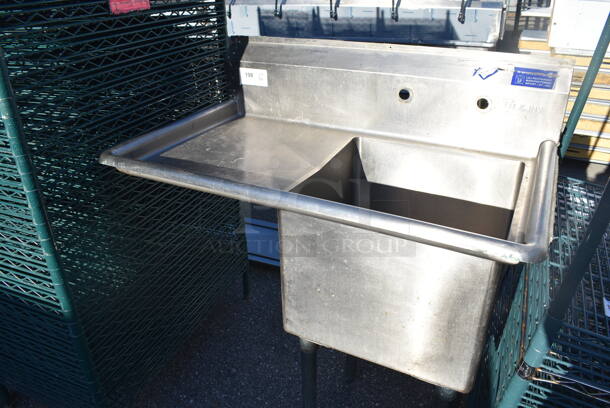 Stainless Steel Commercial Single Bay Sink w/ Left Side Drain Board. 39x24x45. Bay 18x18x14. Drain Board 16x20x1 - Image 3 of 6