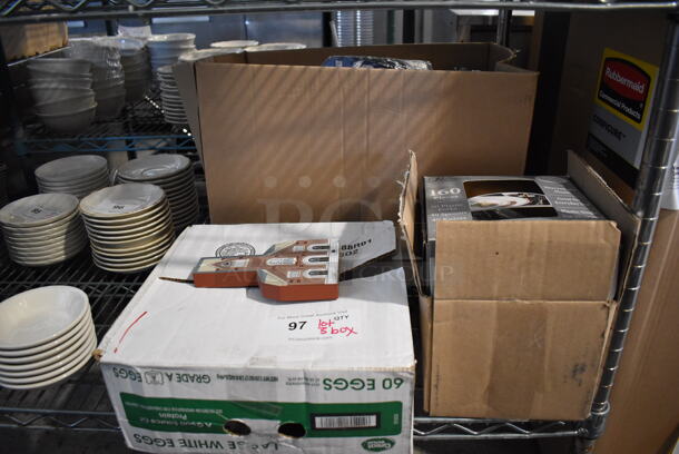 ALL ONE MONEY! Lot of 4 Boxes of Various Items Including Stickers, Plasticware and Plates - Image 1 of 4