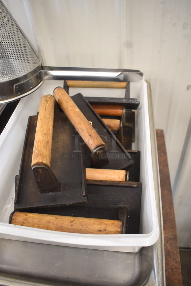 ALL ONE MONEY! Mega Lot of Stainless and Food Processor Parts Including Full Size Drop In Bins, Half and 1/6 Size Bins, Strainer, Scoop, Food Processor Continuous Feed Head, Various Blades and More! - Image 4 of 4