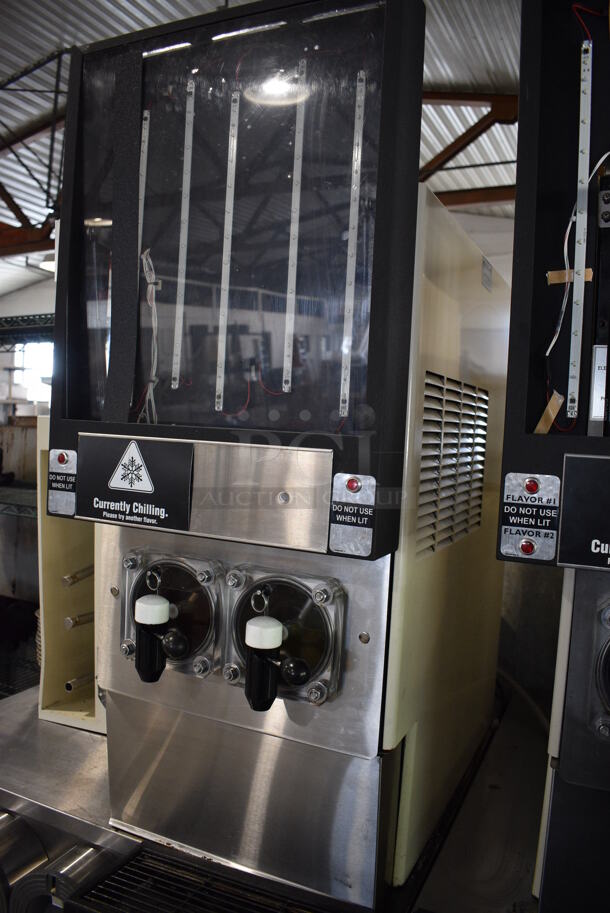 FBD Model FBD562 RC Stainless Steel Commercial Countertop 2 Flavor Slushie Machine on Stainless Steel Soda Station w/ 5 Cup Dispensers and 2 Doors. 215-245 Volts, 1 Phase. 36x42x77 - Image 8 of 9