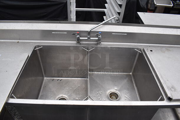 Stainless Steel Commercial 2 Bay Sink w/ Faucet and Handles. 96x30x42. Bays 20x24x18, 20x24x14 - Image 7 of 10