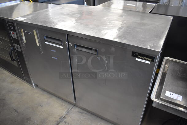Delfield UC4048 Stainless Steel Commercial 2 Door Undercounter Cooler. 115 Volts, 1 Phase. 48x29x34. Tested and Powers On But Temps at 43 Degrees