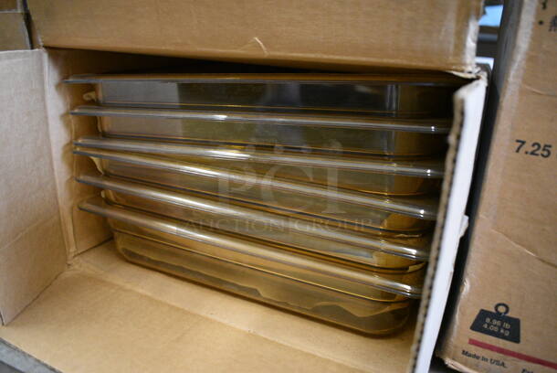 ALL ONE MONEY! Lot of 6 BRAND NEW IN BOX! Cambro Poly Amber Colored Full Size Drop In Bins. 1/1x2.5 - Image 2 of 3