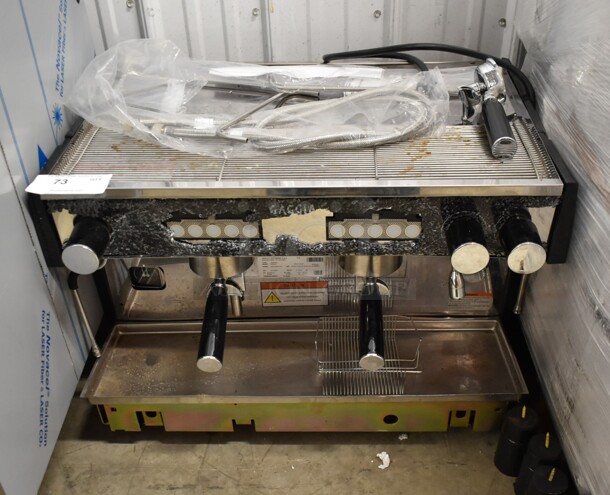 BRAND NEW SCRATCH AND DENT!  2022 Gaggia MGV292NTPU Stainless Steel Commercial Countertop 2 Group Espresso Machine w/ 2 Portafilters and Steam Wand. 230 Volts, 1 Phase. - Image 1 of 7