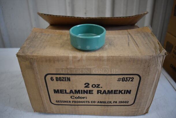 ALL ONE MONEY! Lot of 42 BRAND NEW IN BOX! Gessner Green Melamine 2 oz Ramekins. 2.75x2.75x1.25