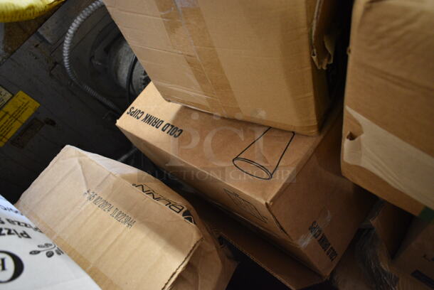 PALLET LOT of 20 BRAND NEW Boxes Including 164CUSHVYCN1 Lancaster Table & Seating Vineyard Series 1" Canvas Chair and Bar Stool Cushion with Ties, Dart 85HT3R 8" x 8" x 3" White Foam Three-Compartment Square Take Out Container with Perforated Hinged Lid - 200/Case, RNP32-162388 Pelicans Snoball Cups, 485WJ7RWH Choice 7 3/4" Jumbo White and Red Wrapped Straw - 12000/Case, Dart 12B32 12 oz. Insulated White Customizable Foam Container - 1000/Case, 245CPB20WHT White Corrugated Pizza Box. 20 Times Your Bid! - Image 12 of 12