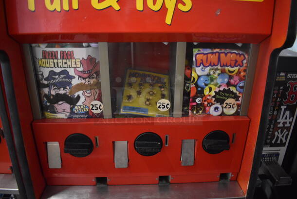 Red Floor Style 5 Compartment Toy Vending Machine w/ Black Metal 2 Well Tattoo Side Attachment. 34x23x27 - Image 5 of 8