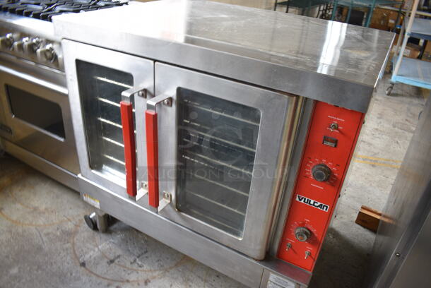 Vulcan Stainless Steel Commercial Electric Powered Full Size Convection Oven w/ View Through Doors, Metal Oven Racks and Thermostatic Controls on Commercial Casters. 208-240 Volts, 1 Phase. 40x31x40 - Image 4 of 5