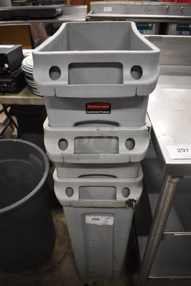 3 Rubbermaid Gray Poly Slim Jim Trash Cans. 11x20x30. 3 Times Your Bid!