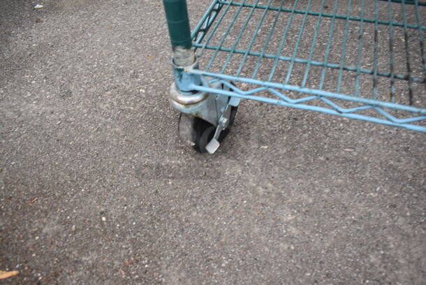 Wire Shelving Unit With 5 Polycoated Shelves In Green on Commercial Casters.  - Image 5 of 5