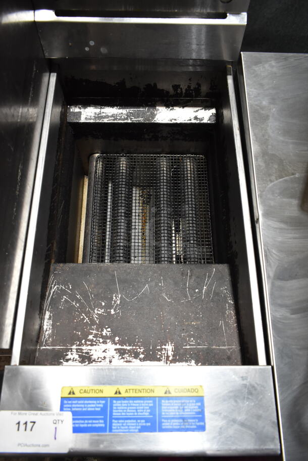 2018 Pitco Frialator SG14 Stainless Steel Commercial Floor Style Natural Gas Powered Deep Fat Fryer w/ 2 Metal Fry Baskets. 110,000 BTU.  - Image 3 of 5